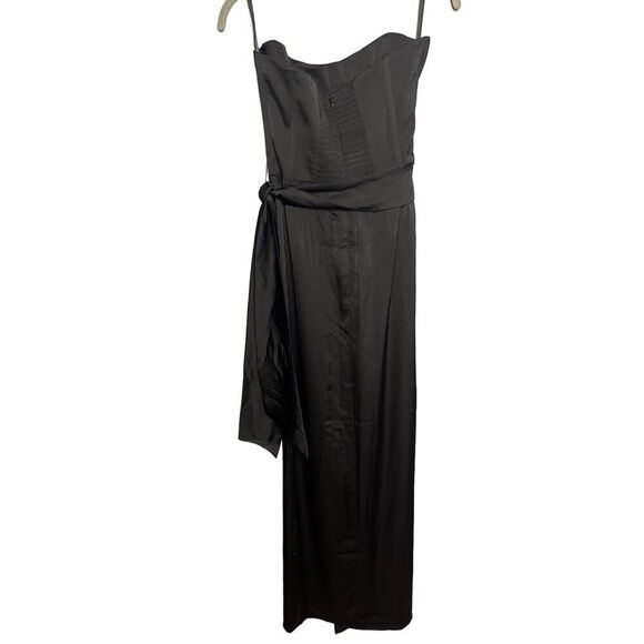 NEW V. Chapman June Corset Jacquard Front-Slit Gown Black Strapless Satin Size 4 - Picture 8 of 10